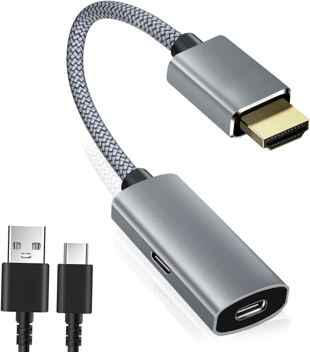 4K@60HZ HDMI Male to USB-C Female Cable Adapter with USB C Power Cable,Uni-Directional HDMI (source) to Type C 3.1 (display) Converter,4K 60Hz Thunderbolt 3 Adapter for MacBook Pro-UA30-B