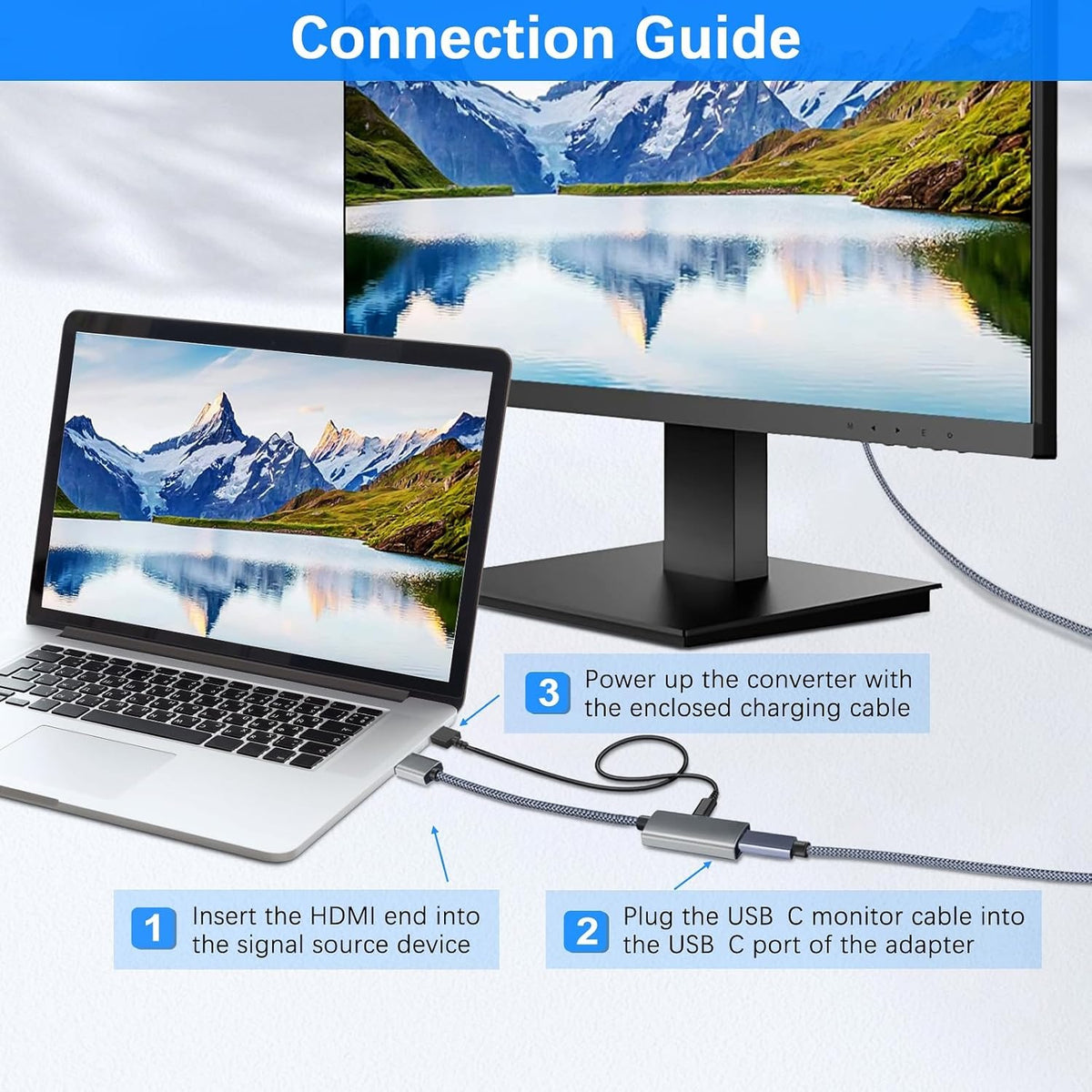 4K@60HZ HDMI Male to USB-C Female Cable Adapter with USB C Power Cable,Uni-Directional HDMI (source) to Type C 3.1 (display) Converter,4K 60Hz Thunderbolt 3 Adapter for MacBook Pro-UA30-B