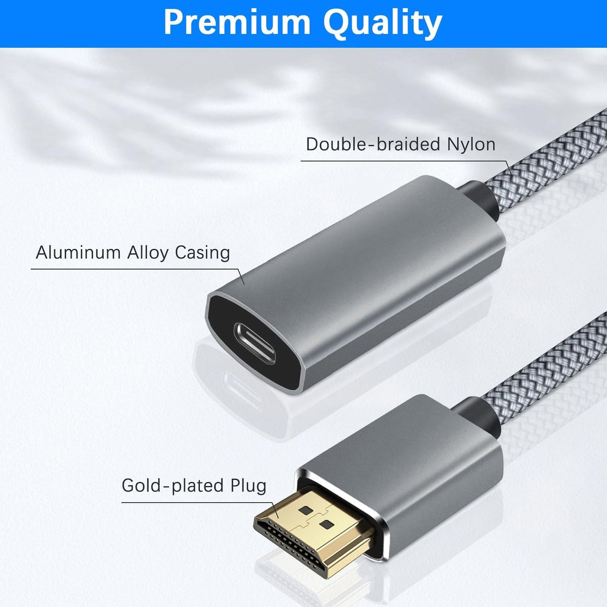 4K@60HZ HDMI Male to USB-C Female Cable Adapter with USB C Power Cable,Uni-Directional HDMI (source) to Type C 3.1 (display) Converter,4K 60Hz Thunderbolt 3 Adapter for MacBook Pro-UA30-B