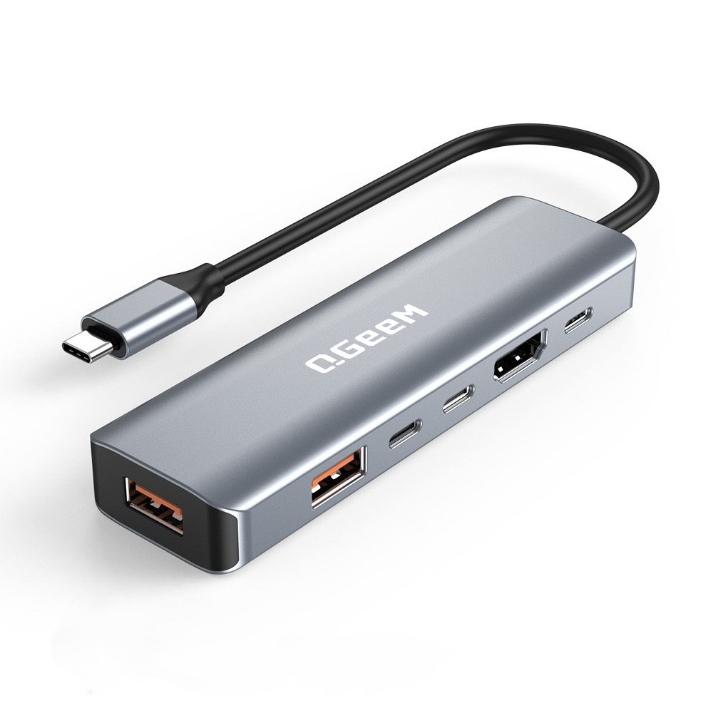 QGeeM 6-in-1 USB C Hub PD100W 4K60Hz HDMI USB3.2 10Gbps Data Transfer PD 100W Fast-Charging Portable Adapter-UH06-22-A