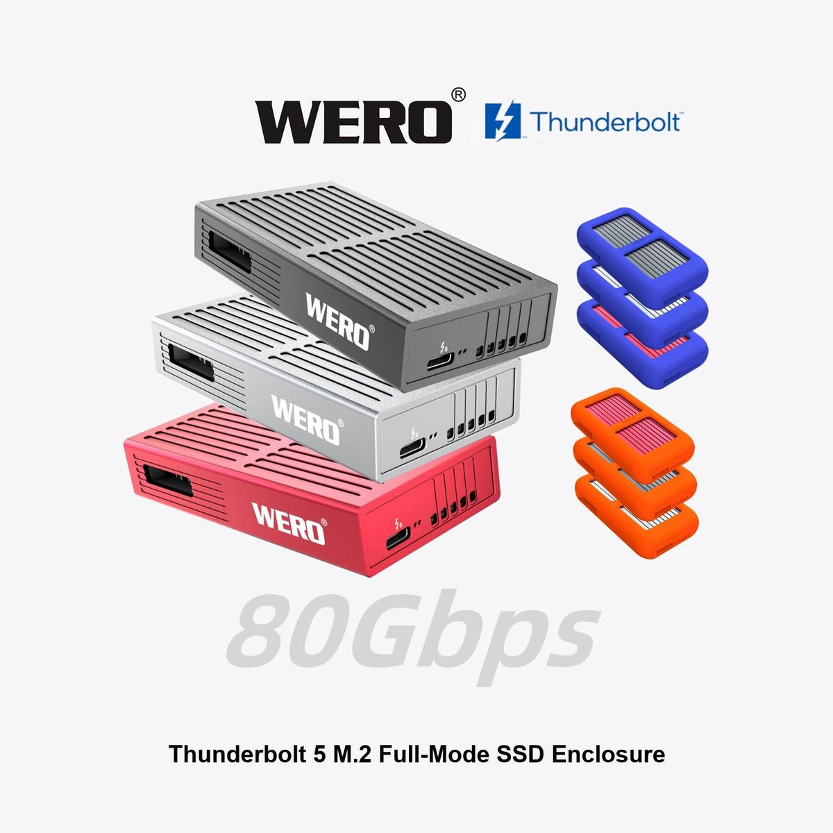 WREO Thunderbolt 5 80Gbps M.2 Full-Mode SSD Enclosure(External Cable)(1XM2-V80)