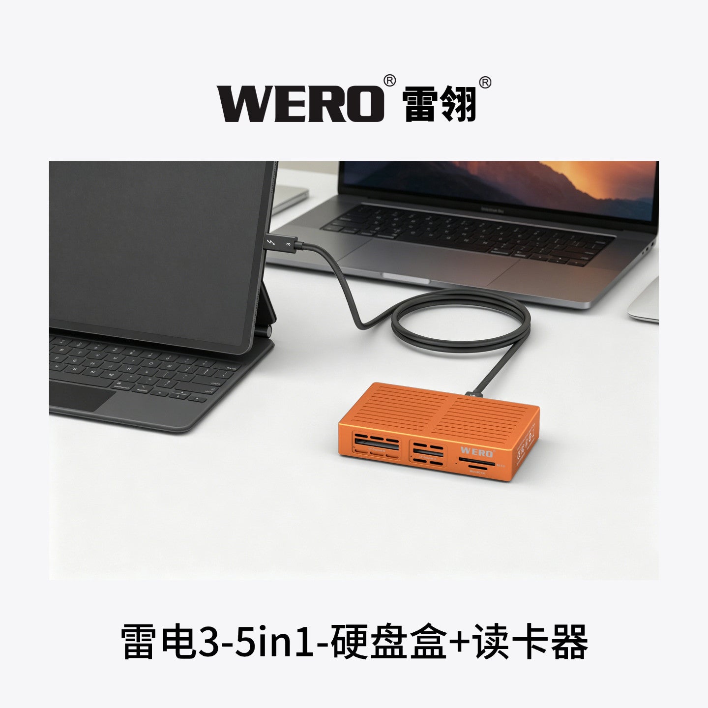 WERO 5-in-1 Thunderbolt 3 SSD Enclosure & Card Reader, 40Gbps M.2 NVMe PCIe M.2 SSD Case with CFexpress Type A / Type B / SD 4.0 / TF 4.0 Slot, Temperature Controlled Cooling Fan, Compatible with Thunderbolt 4/5 USB-C(TBT3-9in1-SSD-CR)