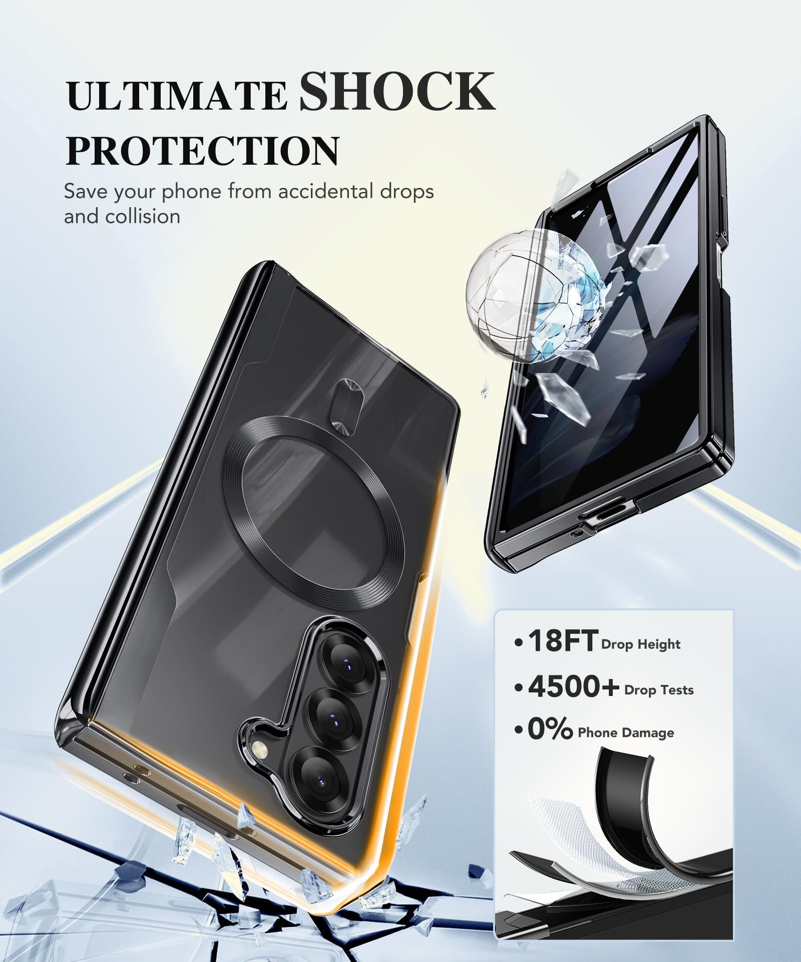 QGeeM for Galaxy Z Fold 7 Case, Compatible with MagSafe, Built-in Screen Protector & Hinge Protection, Clear Plating Design Full-Body Slim Shockproof Phone Case, Black