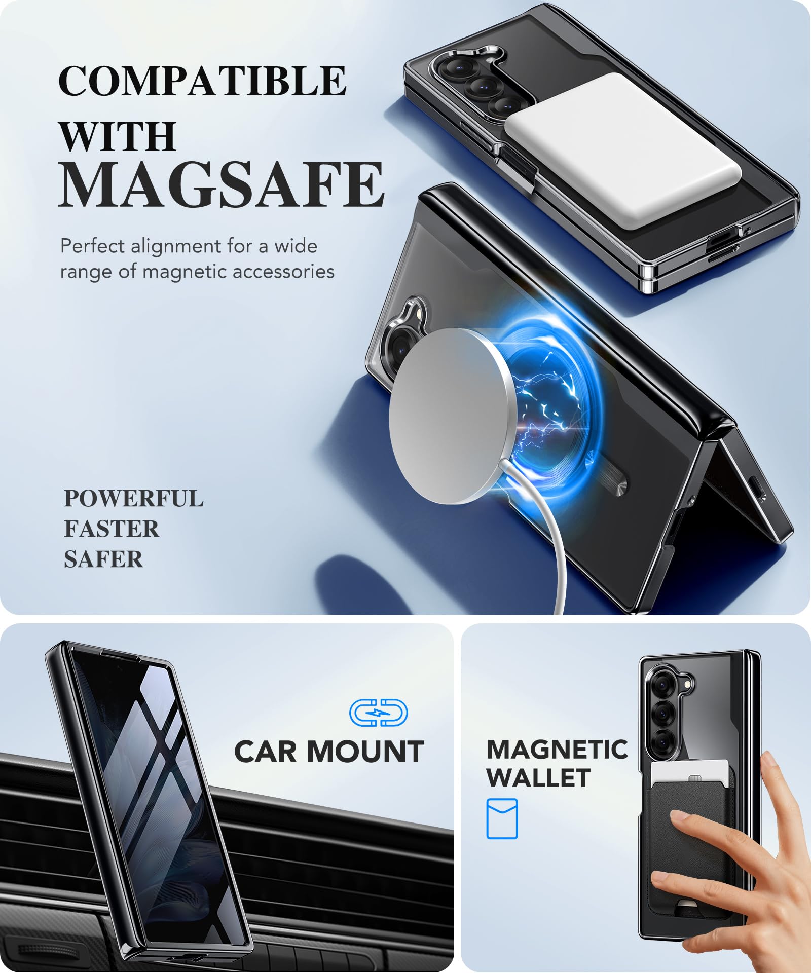 QGeeM for Galaxy Z Fold 7 Case, Compatible with MagSafe, Built-in Screen Protector & Hinge Protection, Clear Plating Design Full-Body Slim Shockproof Phone Case, Black