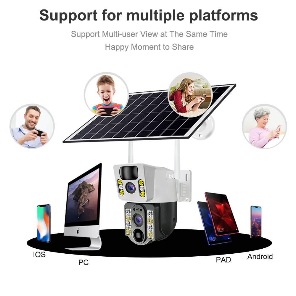 Verto V380 Dual Len 6MP Solar Battery Powered Camera VCS03-W-H CCTV WIFI IP PTZ Dual Lens Network Solar Camera