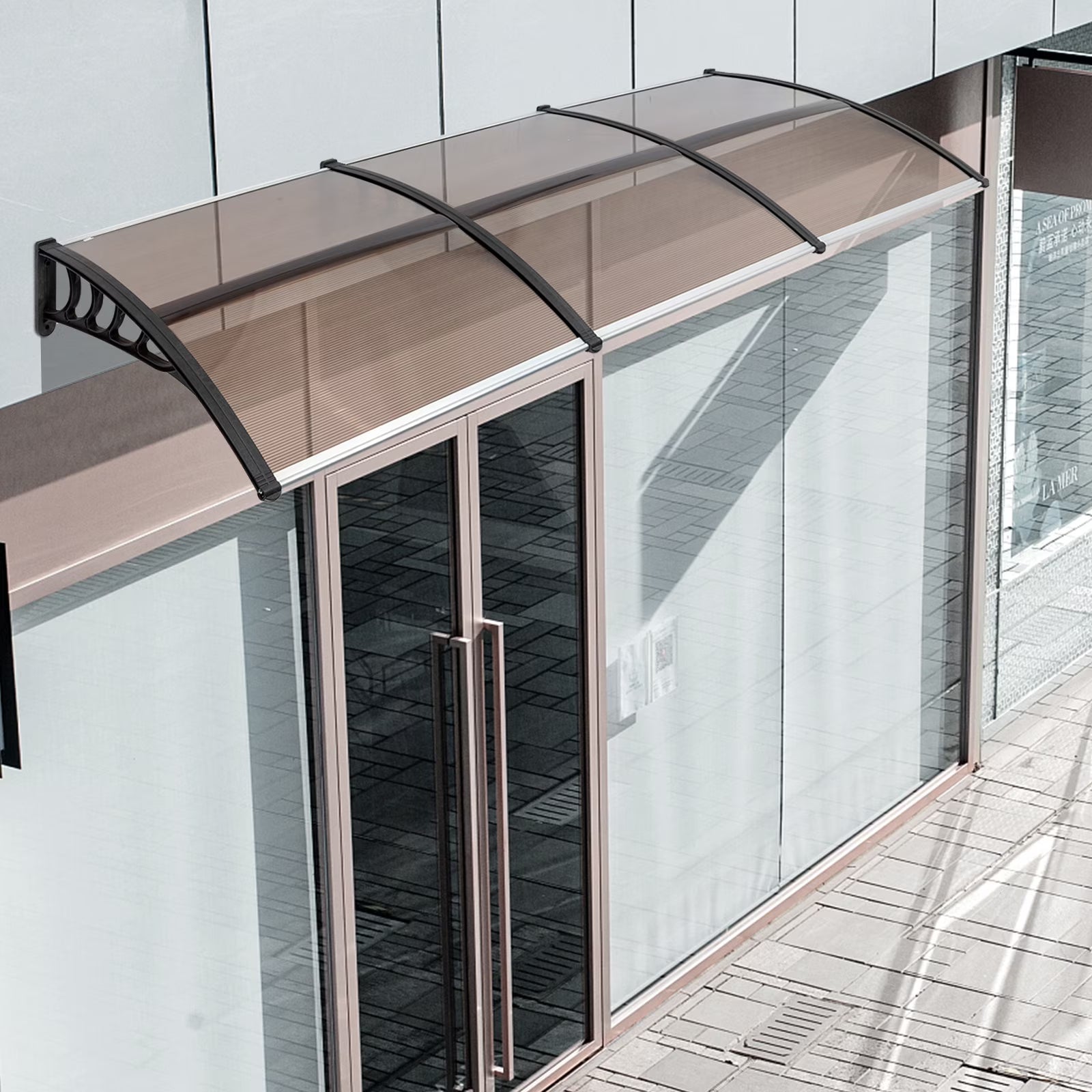 120x38'' Window Door Awnings, Aluminum Alloy Large Sink Spliced Canopy with Black Bracket, SPF 50+ UV-Protective, Overhang Awning for Sun Shutter, UV, Rain, Snow Protection, Brown