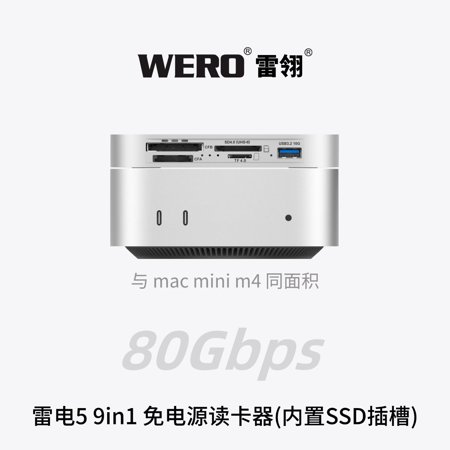 WERO Thunderbolt 5 Power-Free CF-A/B/TF/SD 9-in-1 Card Reader with Dual SSD Slots Hard Drive Enclosure Expansion Dock(TBT5-SSD-9in1-Reader)
