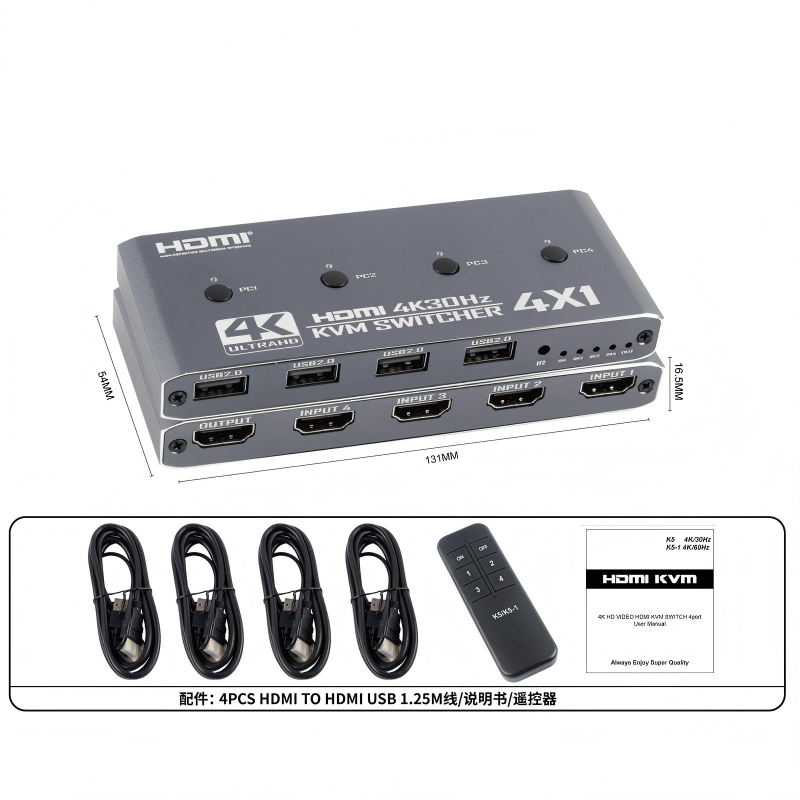 KVM Switch, 4K HDMI USB Switcher, 4 Ports for 4 PCs, 4K@60Hz, HDMI2.0, HDCP2.2, Sharing Keyboard/Mouse/Monitor, Easy Connection, No Driver Required, USB Cable Included-EX46-A-0-BK