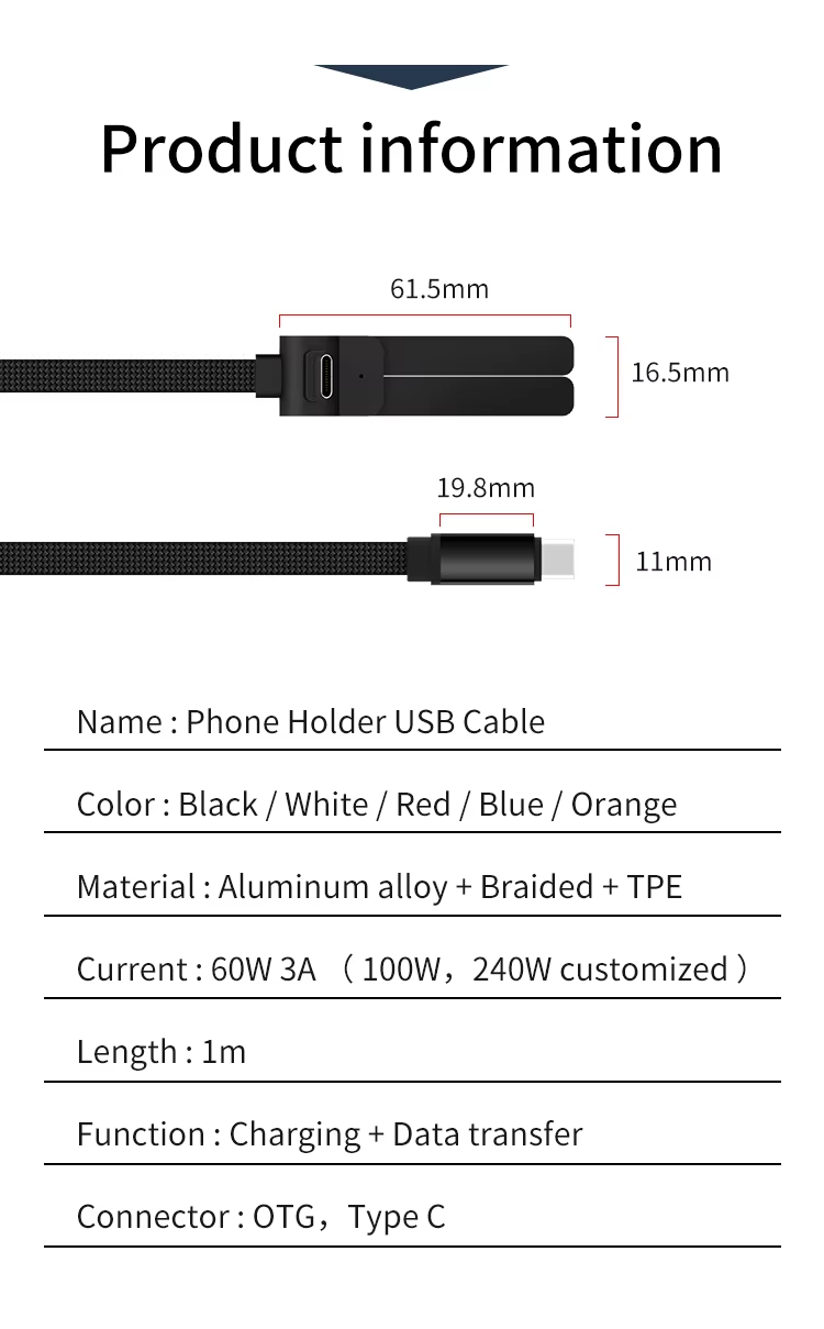 2-in-1 3A 60W PD USB Phone Stand Fast Charging Data Nylon Cable Type C for Tablets and Phone