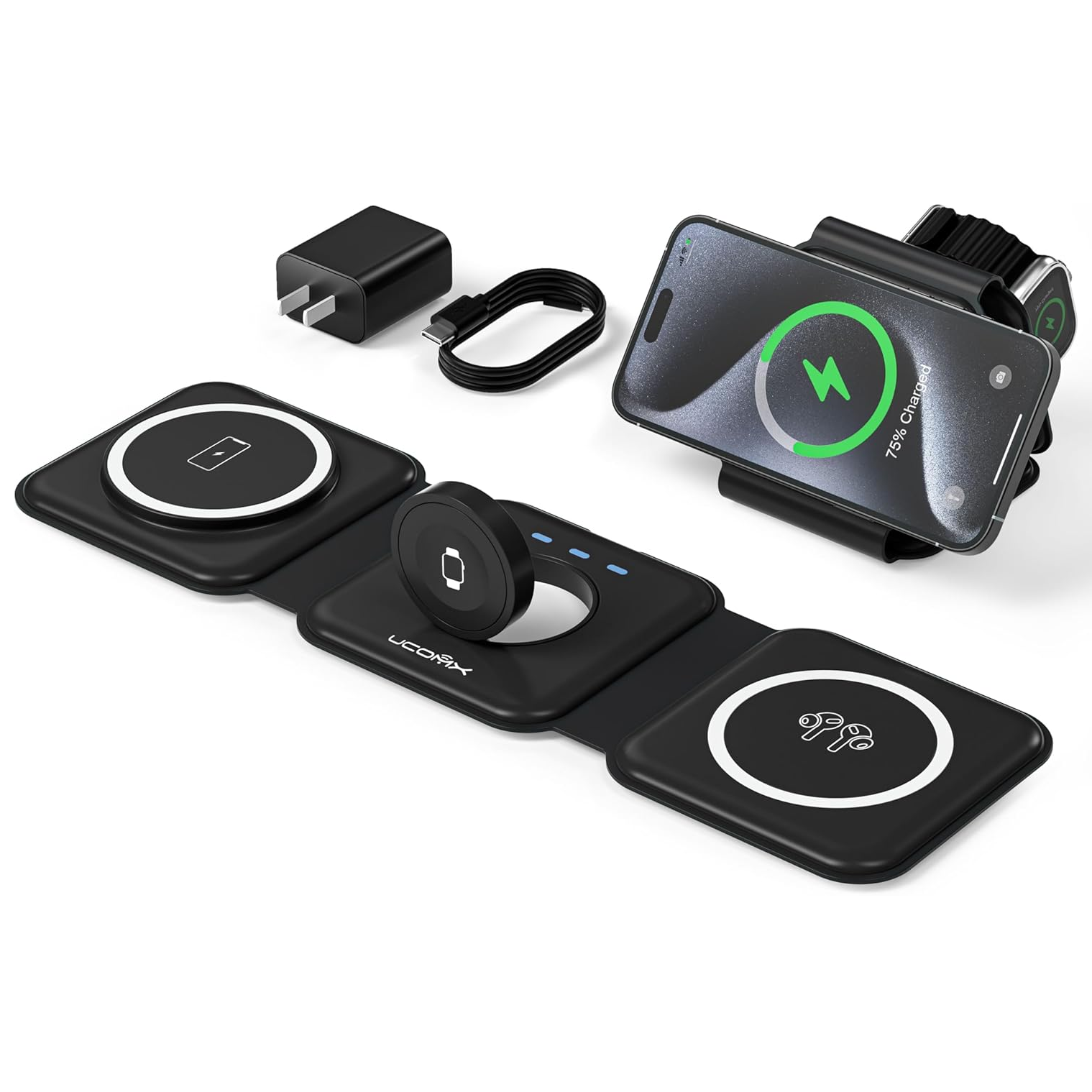 UCOMX Nano 3 in 1 Wireless Charger,Magnetic Foldable Charging Station