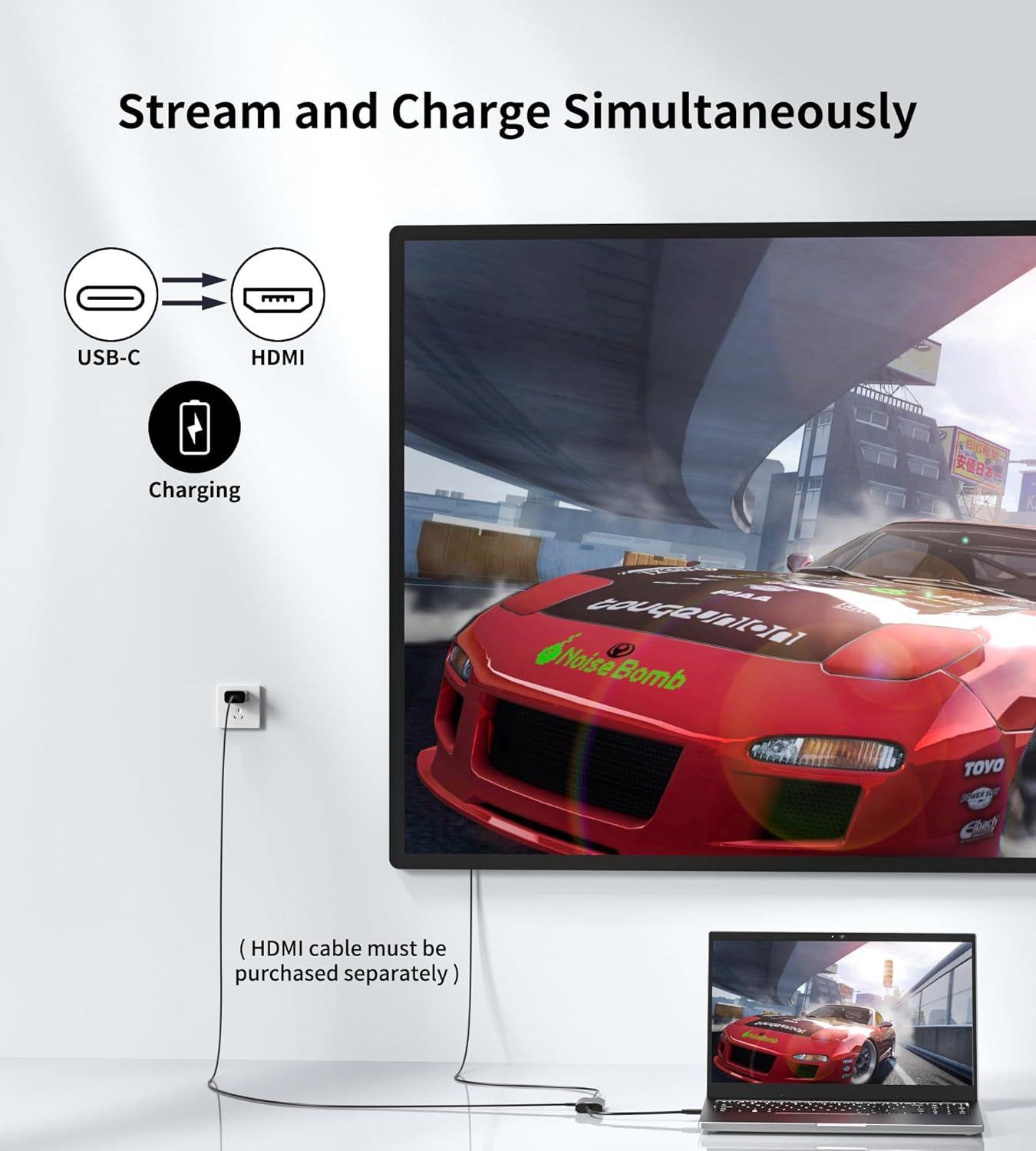 QGeeM USB C to HDMI Adapter 4K@60Hz with 100W PD 3.0 charging,Type-C Thunderbolt 3/4 to HDMI Adapter Converter,Compatible for MacBook Pro,iPhone16 Max Plus,iPad Air,XPS