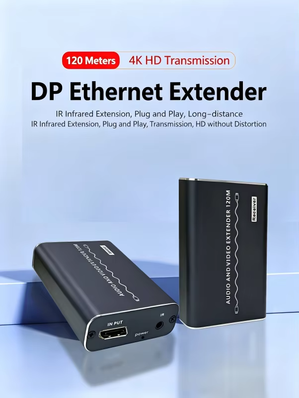 DP Ethernet extender 120 meters 4K HD DP1.4 signal stable computer connected to LED Display, GPU, Media Player, Streaming, Server-EX51-A-0-BK(XHD201)