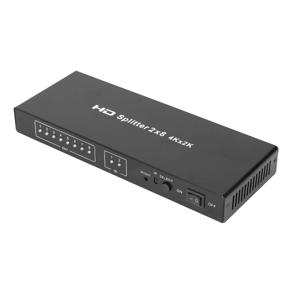 4K HDMI Switch 2 in 8 Out, Automatic HDMI Switcher Splitter with Remote Control, 3 Switching Modes, Aluminium HDMI Video Selector Box for Desktops TVs Laptops Set Top Boxes Games-XHS0208