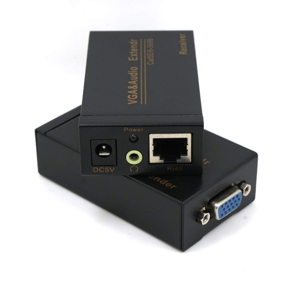 VGA Extender Over Cat 6 up to 328ft / 100M VGA Extension Adapter Over RJ45 Ethernet Cable (1 Transmitter + 1 Receiver)--EX04-A-100-BK