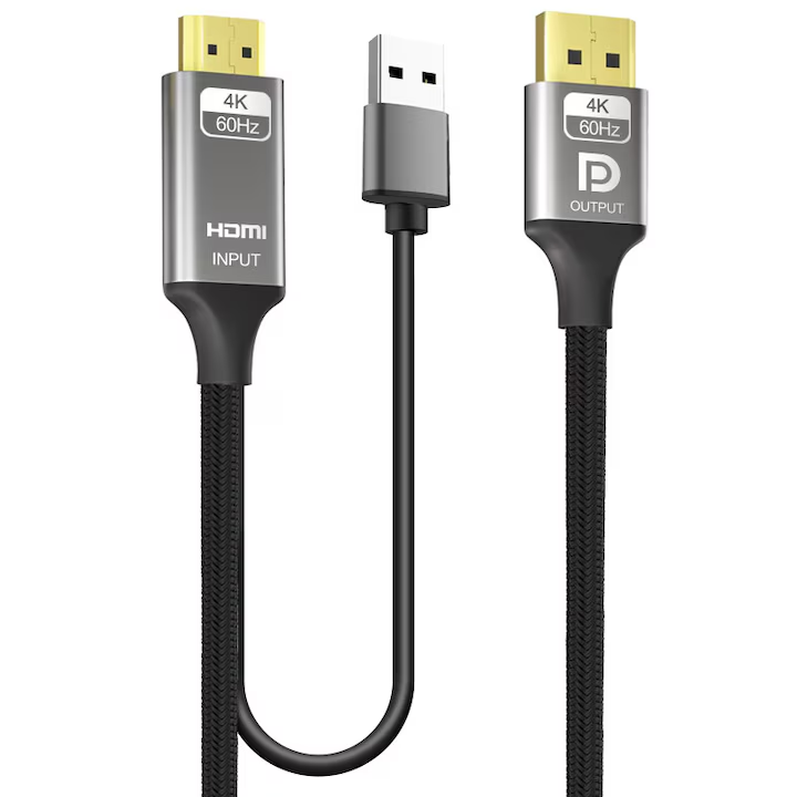 4K@60Hz Bidirectional HDMI to Displayport Cable Male to Male Adapter DP 1.2, HDCP 2.2, HDMI 1.4 4K@30Hz with USB Powered Compatible with Laptops, PC, Switch 2/PS5/Xbox/AMD/NVIDIA/Monitor--AV56-B