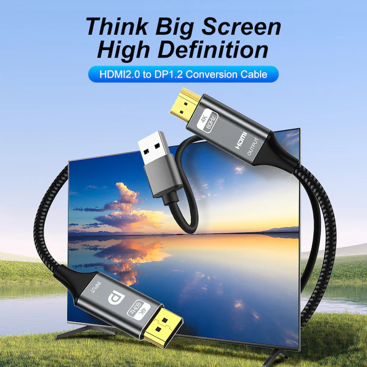 4K@60Hz Bidirectional HDMI to Displayport Cable Male to Male Adapter DP 1.2, HDCP 2.2, HDMI 1.4 4K@30Hz with USB Powered Compatible with Laptops, PC, Switch 2/PS5/Xbox/AMD/NVIDIA/Monitor--AV56-B