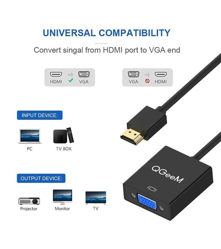 HDMI to VGA Connects Adapter,1080P@60Hz,Gold-Plated HDMI Male to VGA Female Adapter for Computer,Projector, HDTV, Desktop, Laptop, PC, Monitor, Chromebook,Roku, Xbox and More--AV07-B