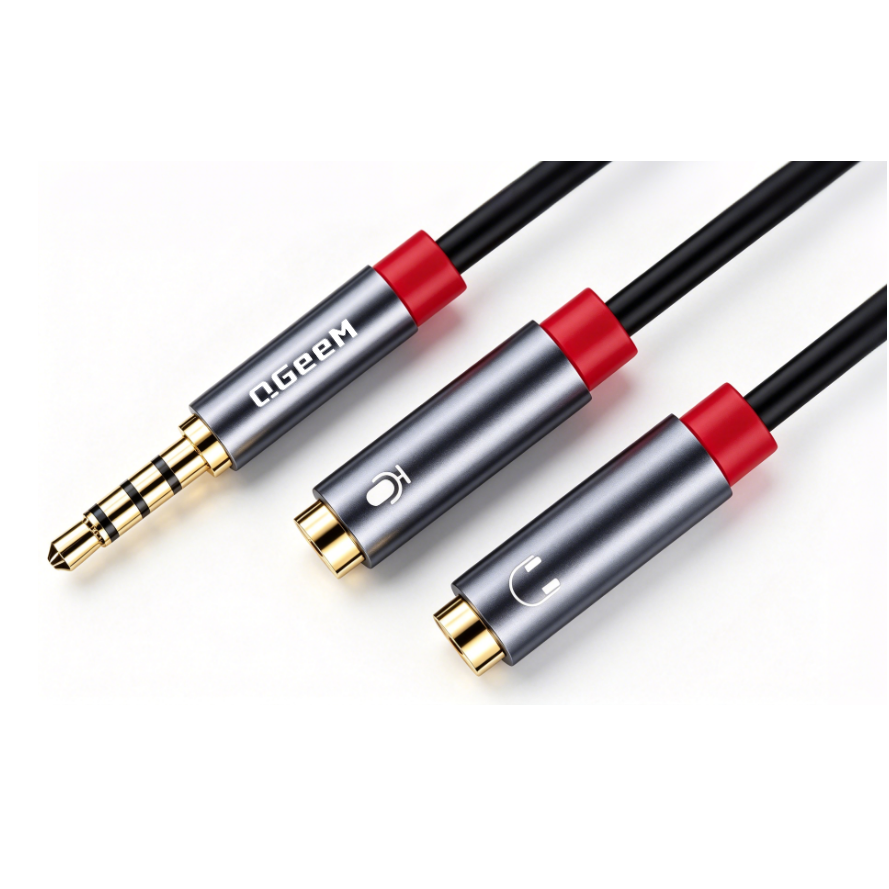 QGeeM Headphone Splitter 3.5mm 2 Female to 1 Male Mic and Audio Y Splitter TRRS Headset Adapter Cable Stereo Compatible with Laptop PS4 Xbox PC Phone Tablet Gaming---AU07-A