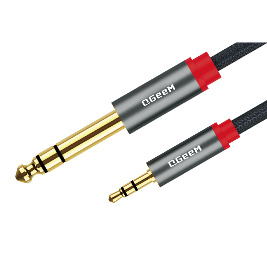QGeeM 3.5mm 3 pole/M to 6.35 stereo/M Audio Cable TRS Stereo Audio Cable (8 Feet), Headphone Adapter 1/8 to 1/4 Adapter for Guitar, Piano, Amplifiers, Home Theater Devices, or Mixing Console -AU02-A