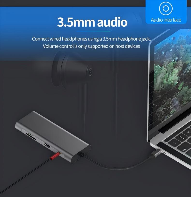 USB-C 9 in 1 USB C Hub Adapter Docking Station, 1000Mbps Ethernet LAN Port, 3.5mm Aux,3X USB 3.0, TF+SD Card Reader Compatible with Laptops Tablets and USB C Devices