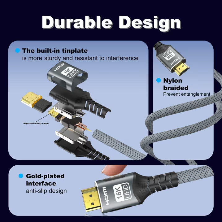 16K@60Hz HDMI 2.2 Cable, 96Gbps Ultra High Speed Braided HDMI Cord, 8K@60Hz, 8K@120Hz, 8K@240Hz, eARC, HDCP 2.2, HDR10+ Dolby Atmos for TV, Monitor, Projector, PS5, Xbox --AV97-A
