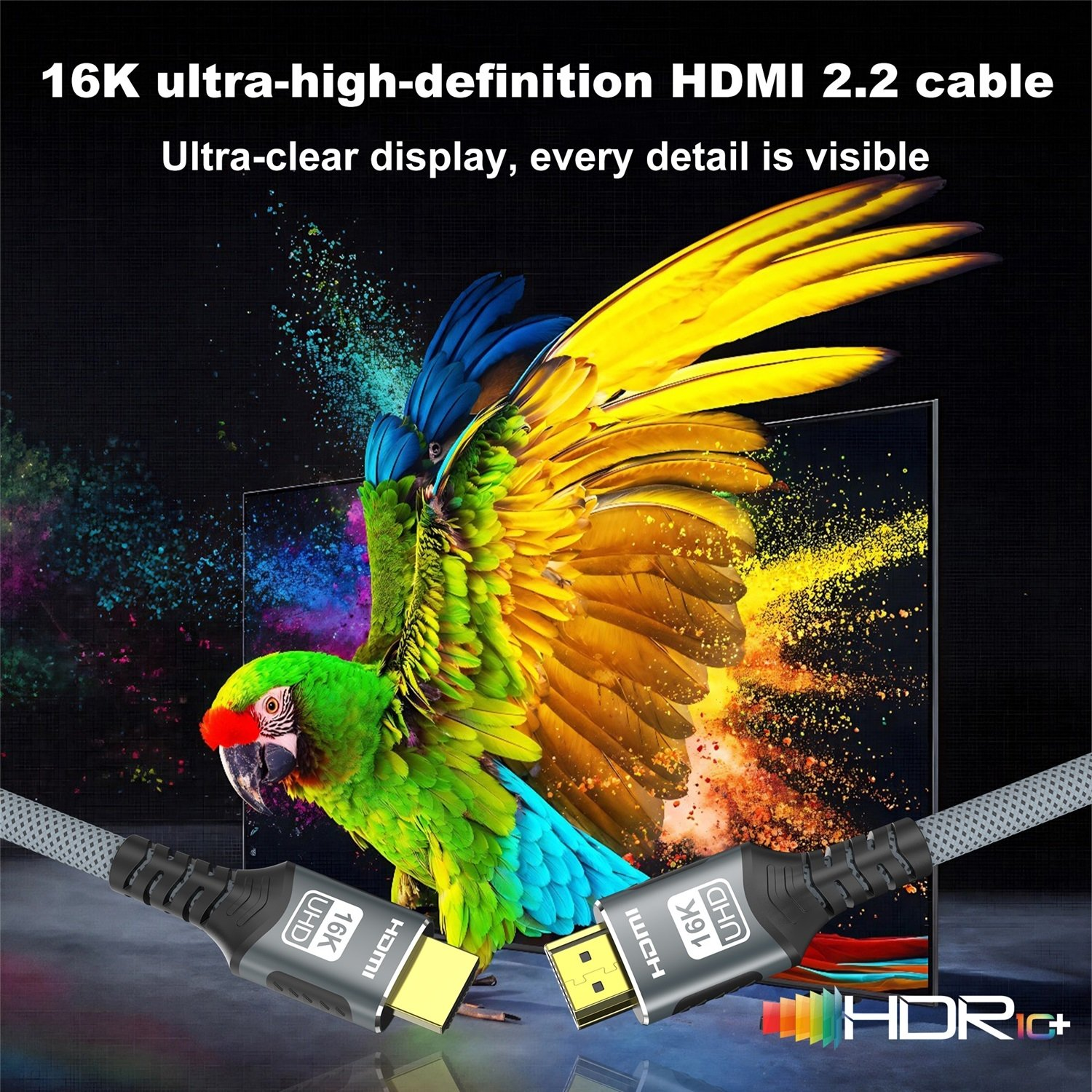 16K@60Hz HDMI 2.2 Cable, 96Gbps Ultra High Speed Braided HDMI Cord, 8K@60Hz, 8K@120Hz, 8K@240Hz, eARC, HDCP 2.2, HDR10+ Dolby Atmos for TV, Monitor, Projector, PS5, Xbox --AV97-A