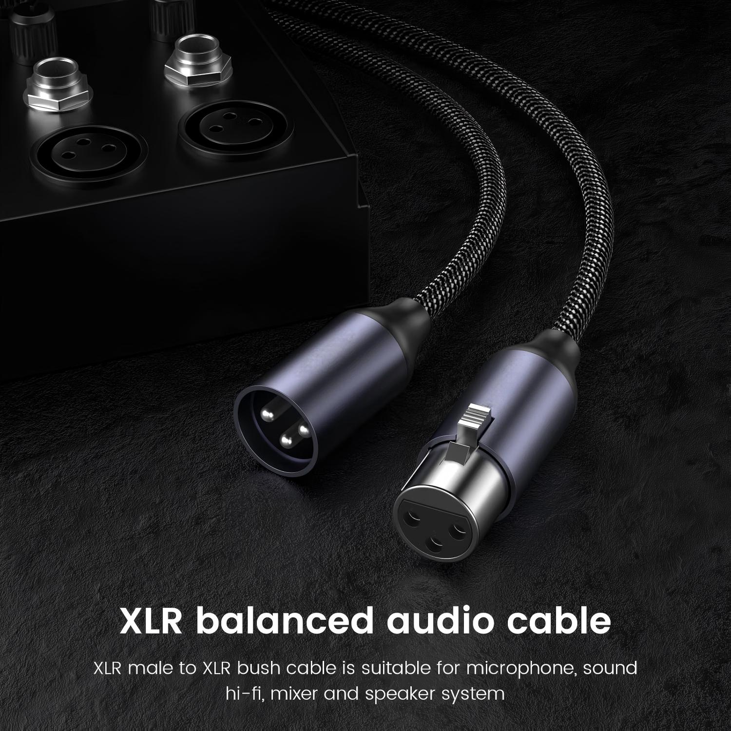 XLR Male to Female Cable 3FT 3Pin Nylon Braided Balanced Microphone Cord for Mic, Mixer, Recording Studio, Behringer & Speaker Systems-AU21-C