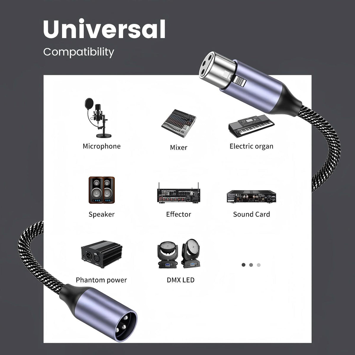 XLR Male to Female Cable 3FT 3Pin Nylon Braided Balanced Microphone Cord for Mic, Mixer, Recording Studio, Behringer & Speaker Systems-AU21-C