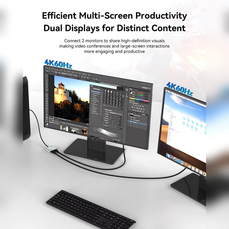 DisplayPort to Dual DisplayPort Splitter Adapter, 8K/4K@60Hz Display Port Splitter Extended Display for Dual Monitors, DP1.4 Splitter 1 in 2 Out, DisplayPort MST Hub for Desktop PC Laptop