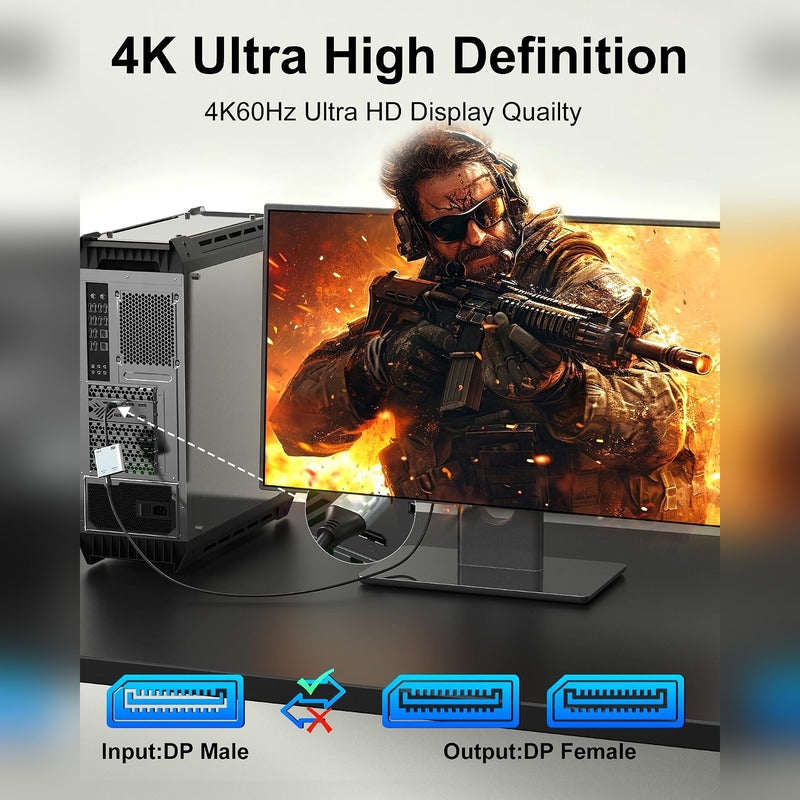 DisplayPort to Dual DisplayPort Splitter Adapter, 8K/4K@60Hz Display Port Splitter Extended Display for Dual Monitors, DP1.4 Splitter 1 in 2 Out, DisplayPort MST Hub for Desktop PC Laptop