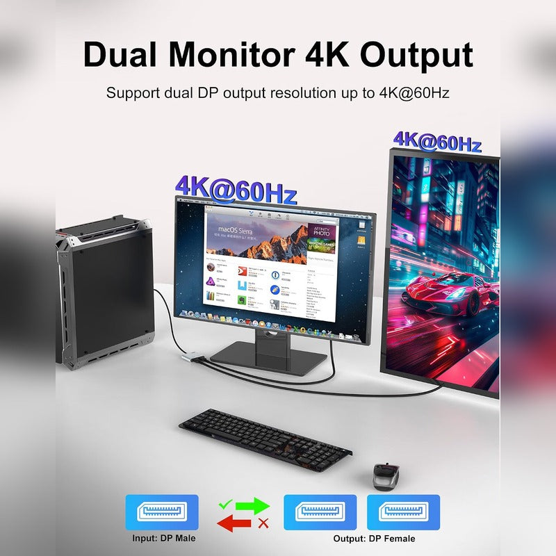 DisplayPort to Dual DisplayPort Splitter Adapter, 8K/4K@60Hz Display Port Splitter Extended Display for Dual Monitors, DP1.4 Splitter 1 in 2 Out, DisplayPort MST Hub for Desktop PC Laptop