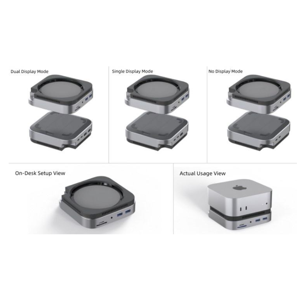 Mac Mini M4 Hub & Stand with SSD Enclosure with 4K60Hz 2*HDMI, 10G 2*USB-A , USB-C 5V3A Charging, SD/TF 3.0, Audio 3.5mm – Mac mini M4 HUB &Docking Station