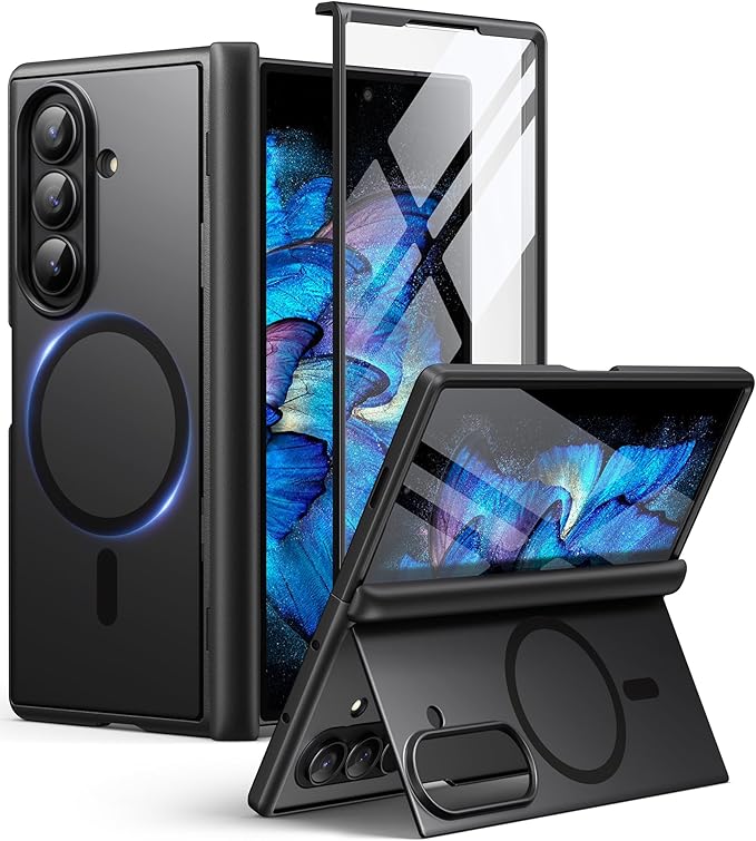 MOBOSI Case for Samsung Galaxy Z Fold 7, MagSafe Compatible, Built-in Hidden Foldable Kickstand, 9H Tempered Glass Screen Protector Included, Slim Full-Body Protective Phone Cover