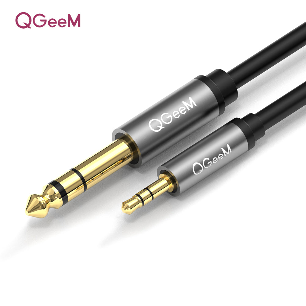 QGeeM 3.5mm 3 pole/M to 6.35 stereo/M Audio Cable TRS Stereo Audio Cable (8 Feet), Headphone Adapter 1/8 to 1/4 Adapter for Guitar, Piano, Amplifiers, Home Theater Devices, or Mixing Console -AU02-A