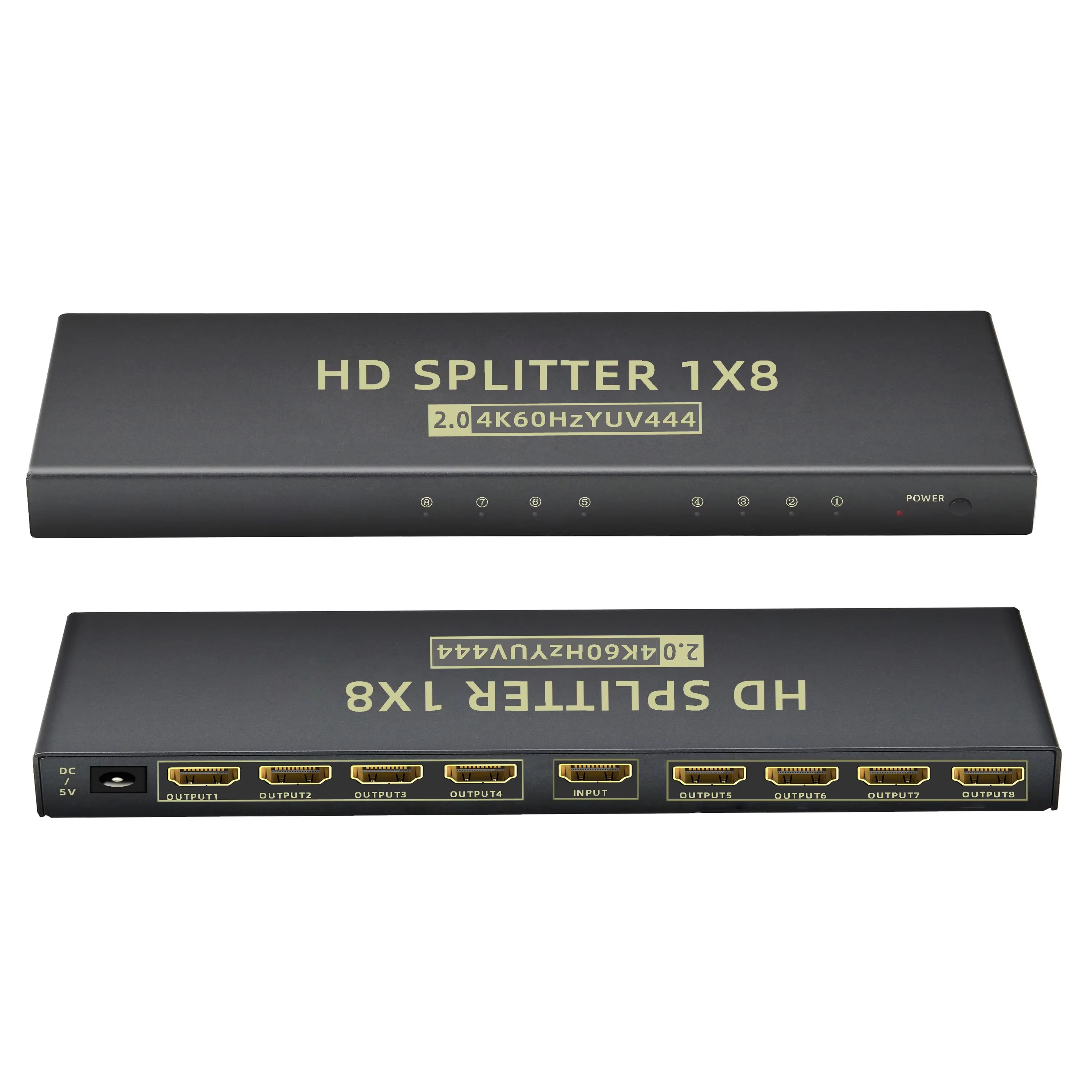 HD Splitter 1 in 2(1x4,1x8) Out,up to 4K @ 60Hz 4:4:4 HDMI Splitter,Multi Resolution Output,HDMI 2.0& HDCP 2.2,EDID Control,3D CEC Support,18 Gbps, Easy Plug and Play-EX52-A-0-BK(XHV102)