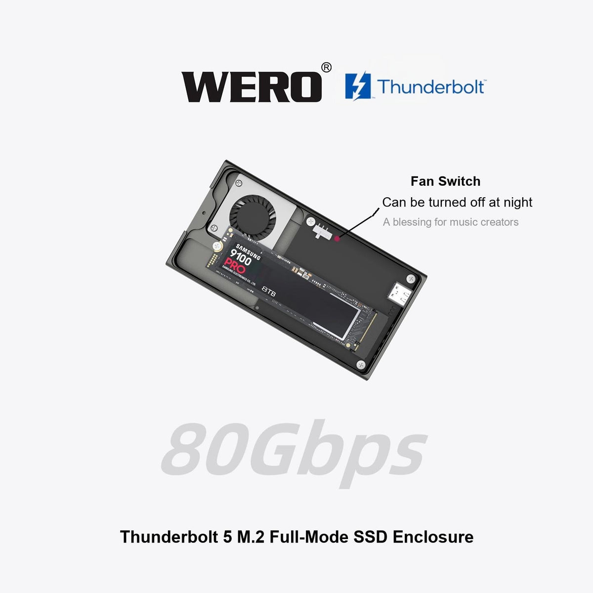 WREO Thunderbolt 5 80Gbps M.2 Full-Mode SSD Enclosure(External Cable)(1XM2-V80)