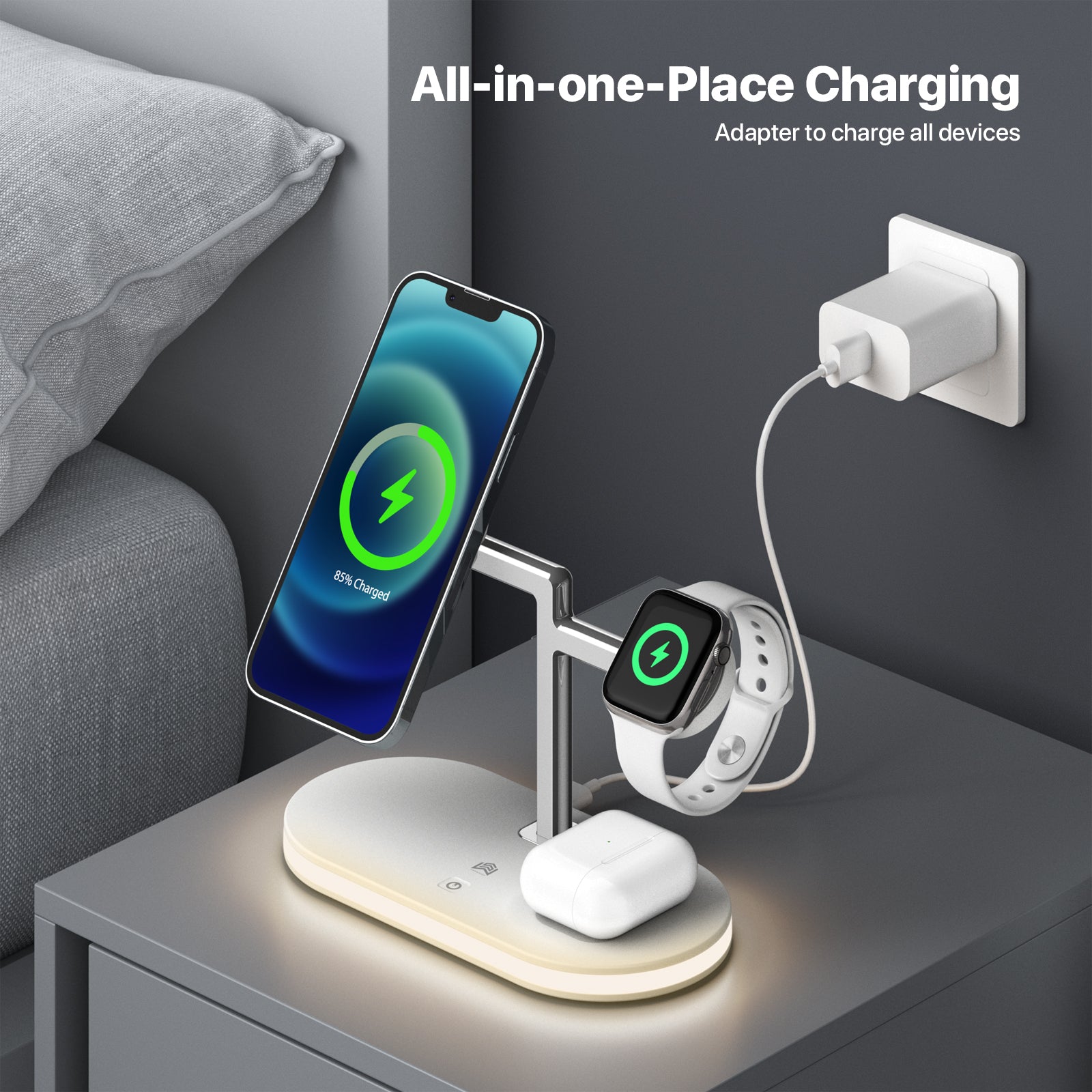 UD Charging Station,Mag-Safe Charger Stand Fast Charging,3 in 1 Charging Fast Station for Apple Devices,Wireless Charger for iPhone 16/15/14/13/12 Series,Apple Watch Series 1-9/Ultra,AirPods Pro