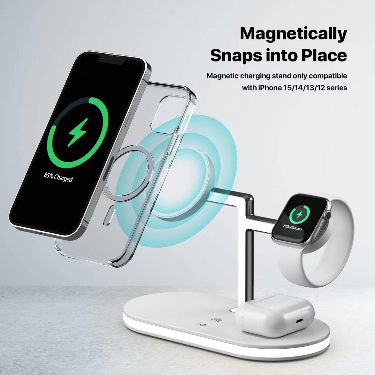 UD Charging Station,Mag-Safe Charger Stand Fast Charging,3 in 1 Charging Fast Station for Apple Devices,Wireless Charger for iPhone 16/15/14/13/12 Series,Apple Watch Series 1-9/Ultra,AirPods Pro