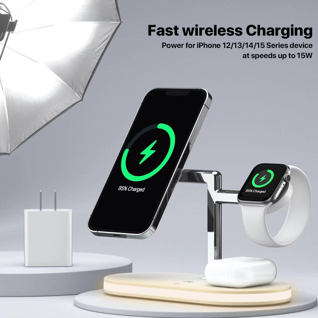 UD Charging Station,Mag-Safe Charger Stand Fast Charging,3 in 1 Charging Fast Station for Apple Devices,Wireless Charger for iPhone 16/15/14/13/12 Series,Apple Watch Series 1-9/Ultra,AirPods Pro