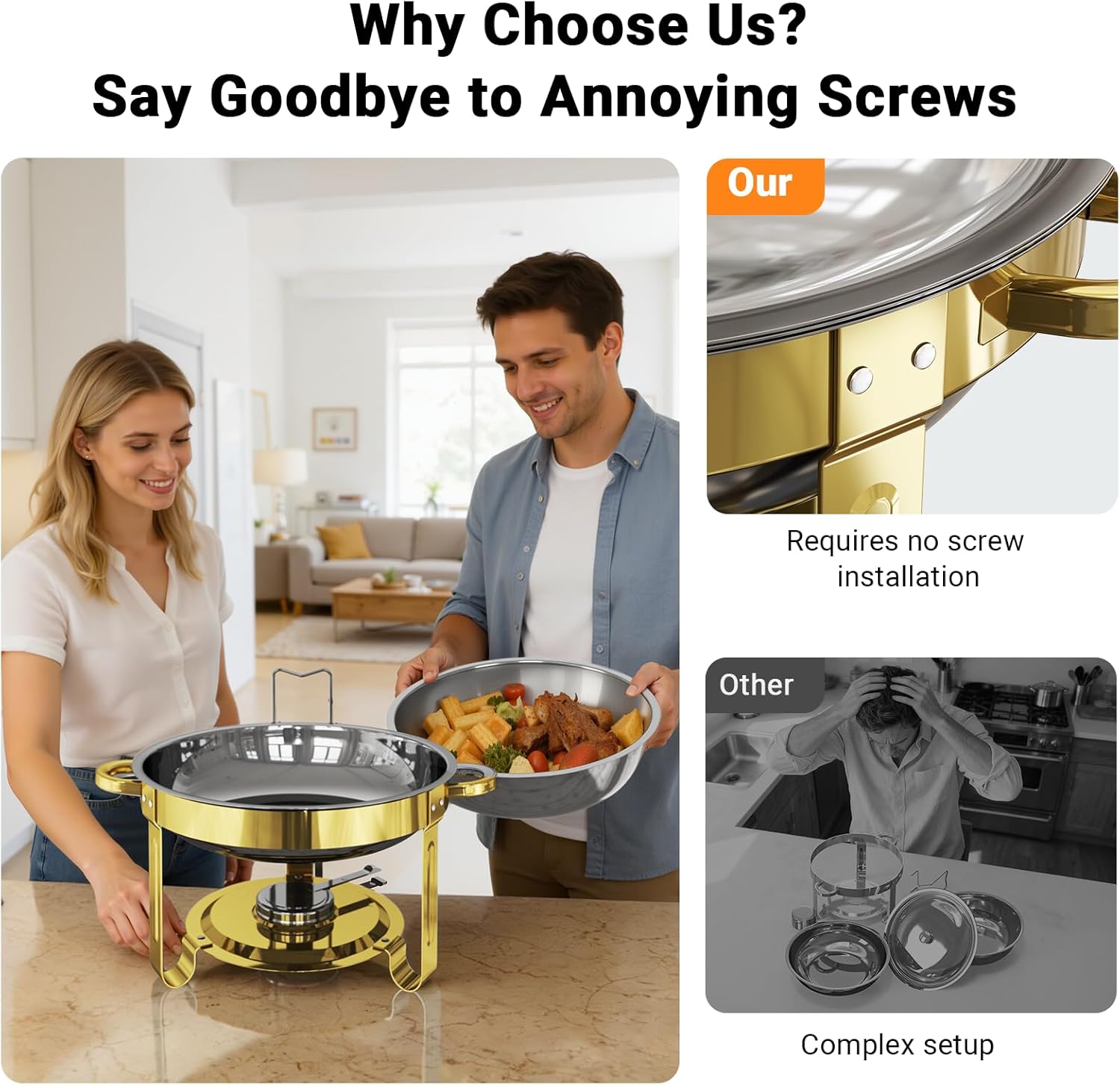 Chafing Dishes for Buffet 4 Pack,5QT Food Warmers for Parties Buffet,Stainless Steel Round Chafers and Buffet Warmers Sets for Home,Gatherings,Birthday,Parties,Church Events,Catering Events