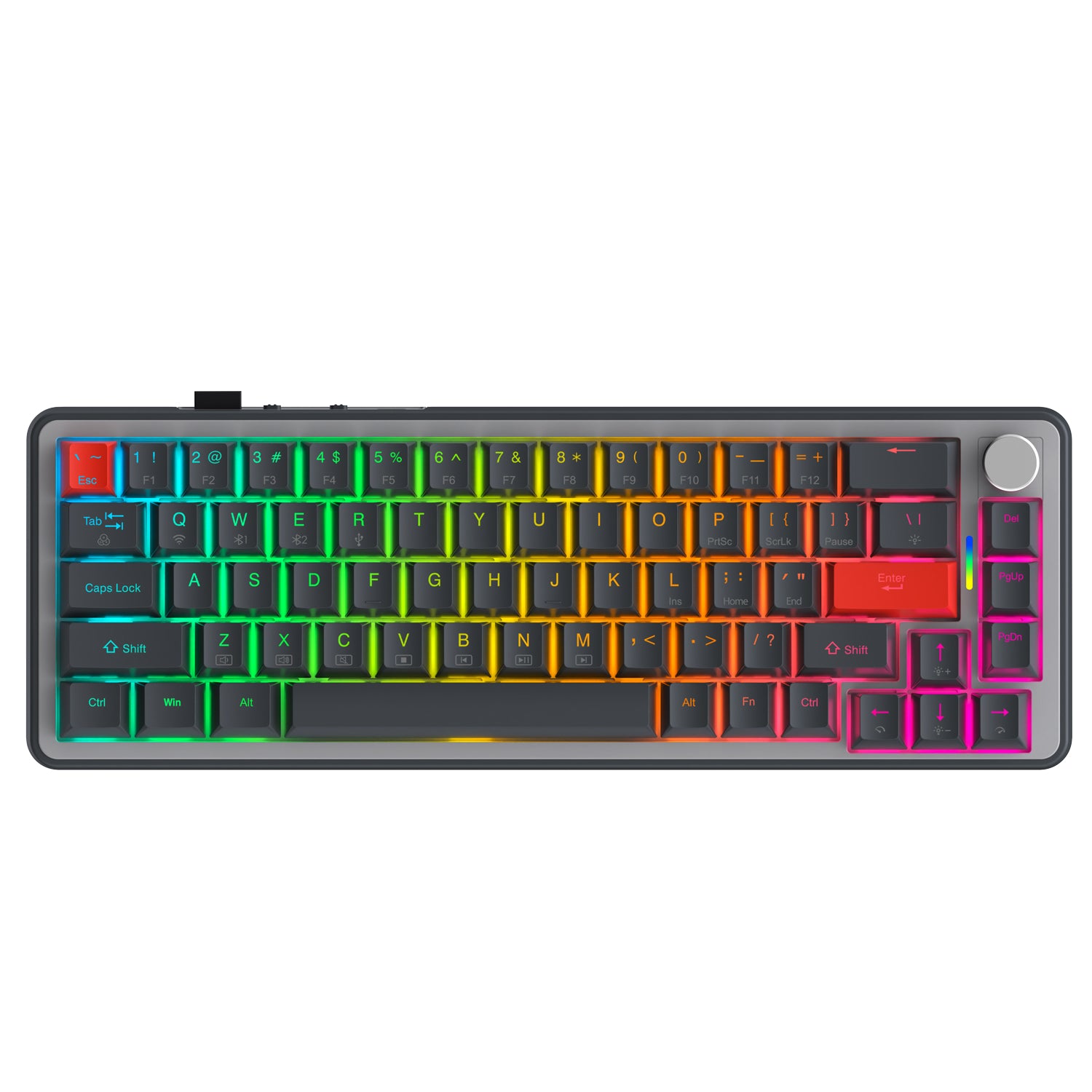 Graphite Gray 68-Key Tri-Mode Mechanical Keyboard - Gasket Mount with CNC Volume Knob, Hot-Swappable M Switches & 4000mAh Battery (Bluetooth 5.0/2.4G/Wired,Compatible with Windows, Android, Mac/iOS)