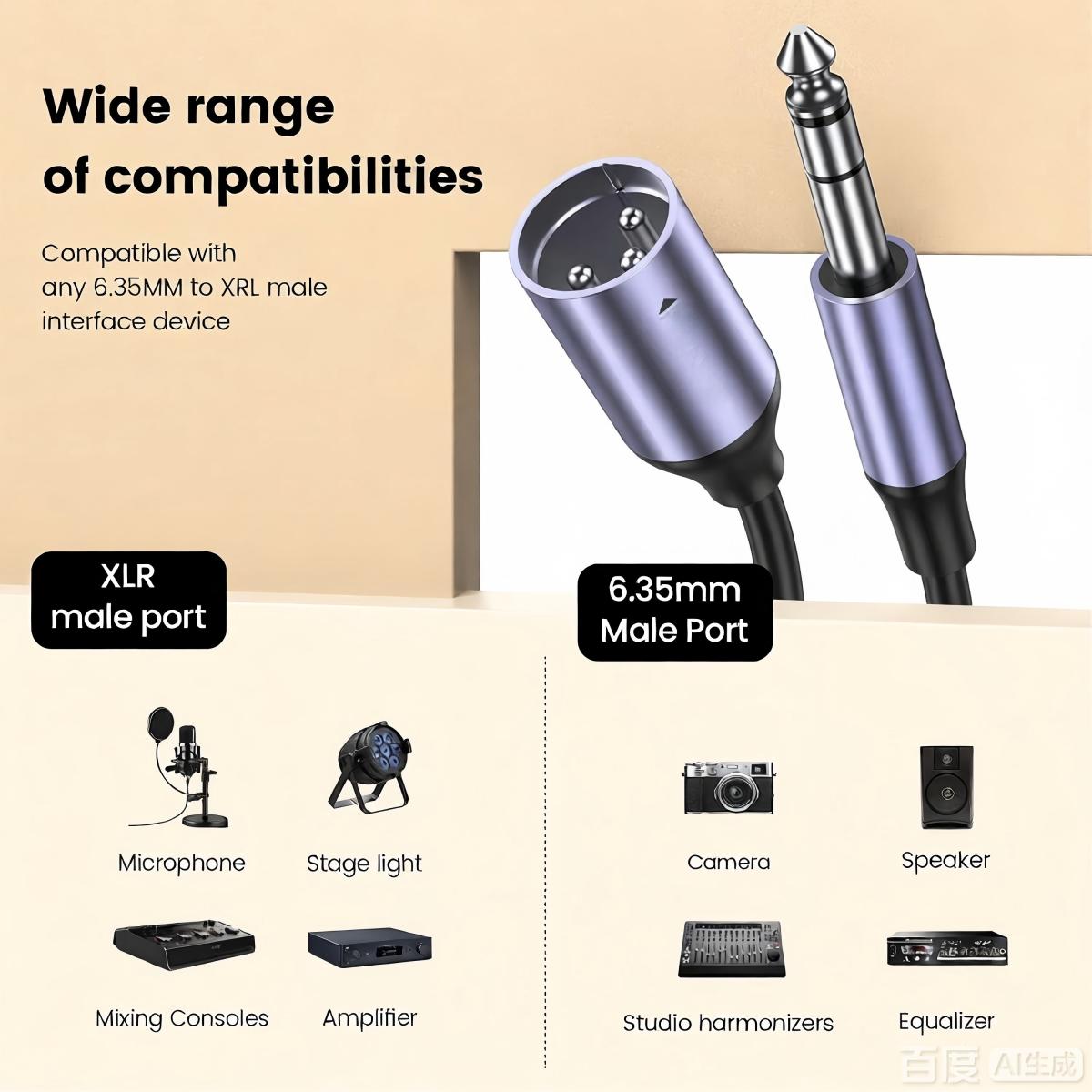 6.35mm TRS Male to XLR Female 3.3FT, 1/4 Inch Balanced Studio Grade Audio Cable forStudio Harmonizers, Equalizer, Amplifier, Microphone, Mixer, Dynamic Microphone, Electronic Keyboard-AU20-B-1.5