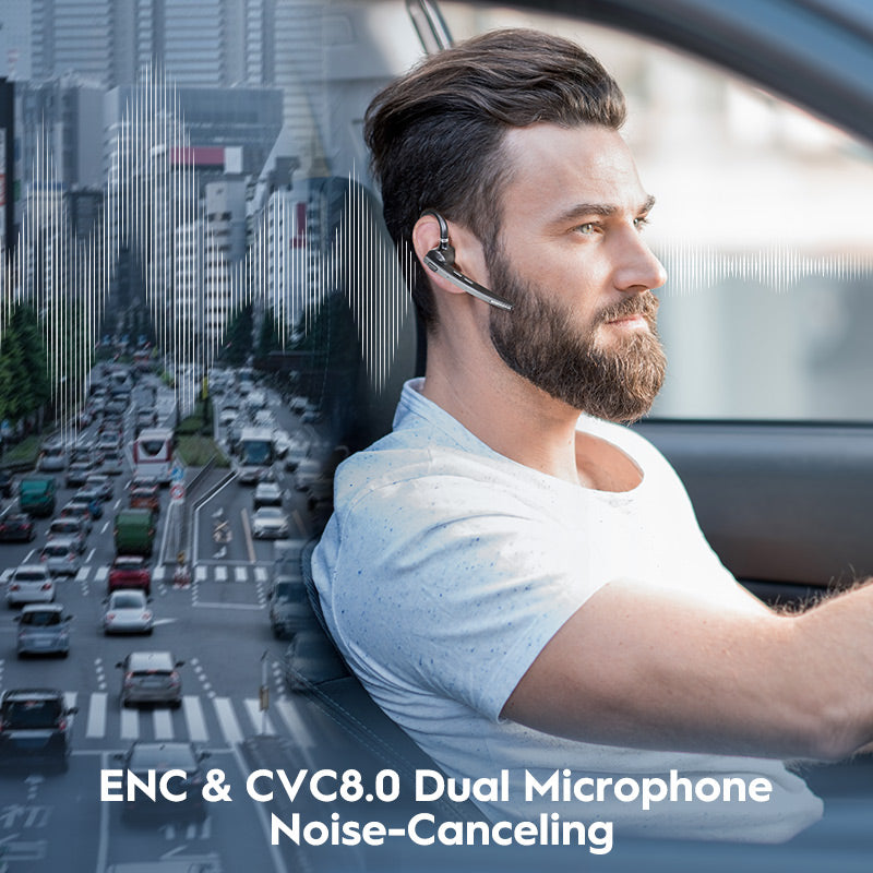 Bluetooth Headset, 72-Hour Talk Time Wireless Bluetooth Earpiece for Cellphone with 500mAh Charging Case, Bluetooth V5.1 Dual Mic Noise-Cancelling Hands-Free Earphones for Office and Driving-BT27-A-BK