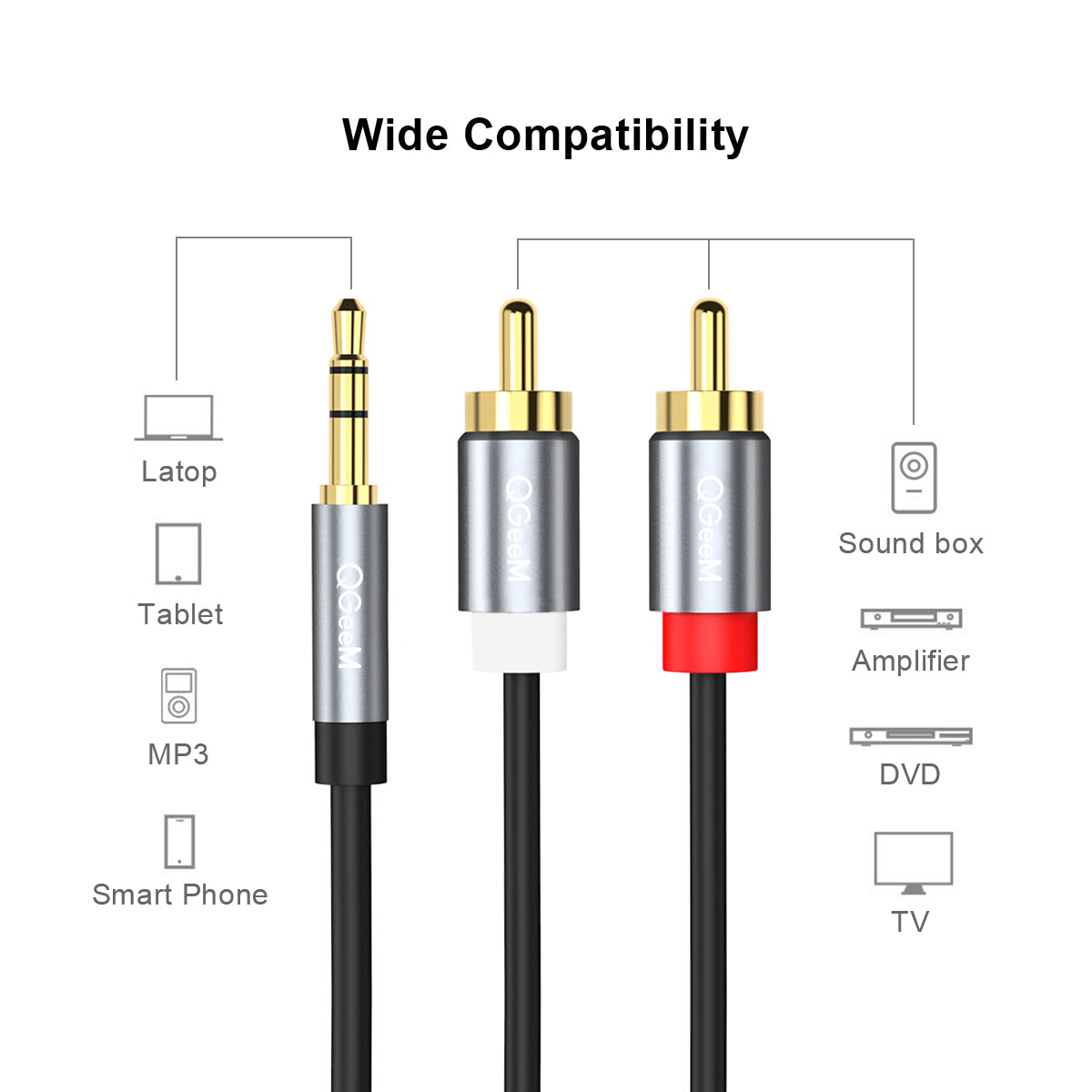 QGeeM 3.5mm to 2RCA Cable, 2RCA Male to Aux Audio Adapter, HiFi Sound