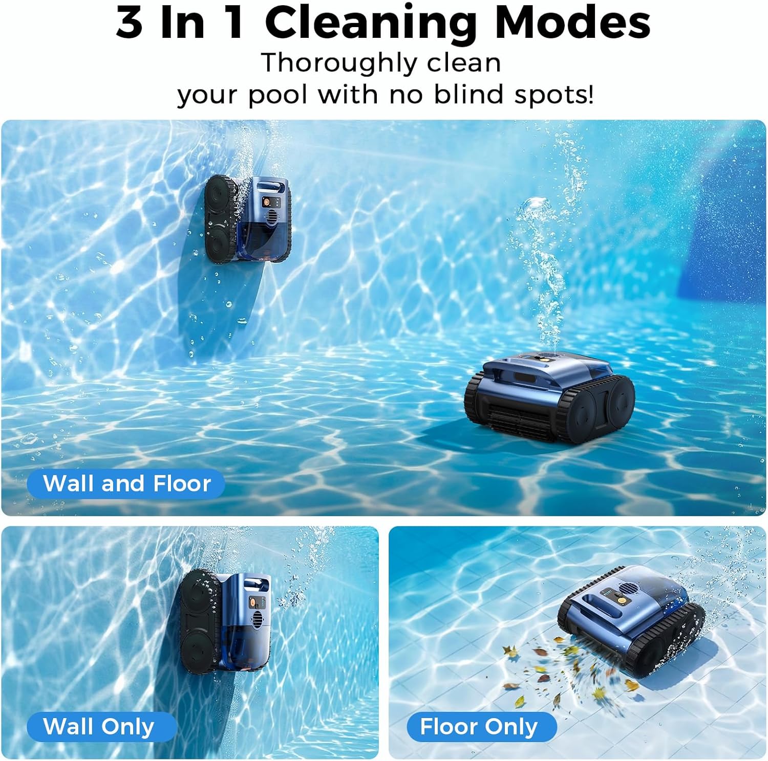 Robotic Pool Cleaner,Cordless Pool Vacuum for Inground Pools,Automatic Pool Cleaner Robot for Pool Floors,Drain Cleaning,Walls,Waterline,2150 Sq.ft,180min Runtime,3H Fast Charging Robot for Spa Pool