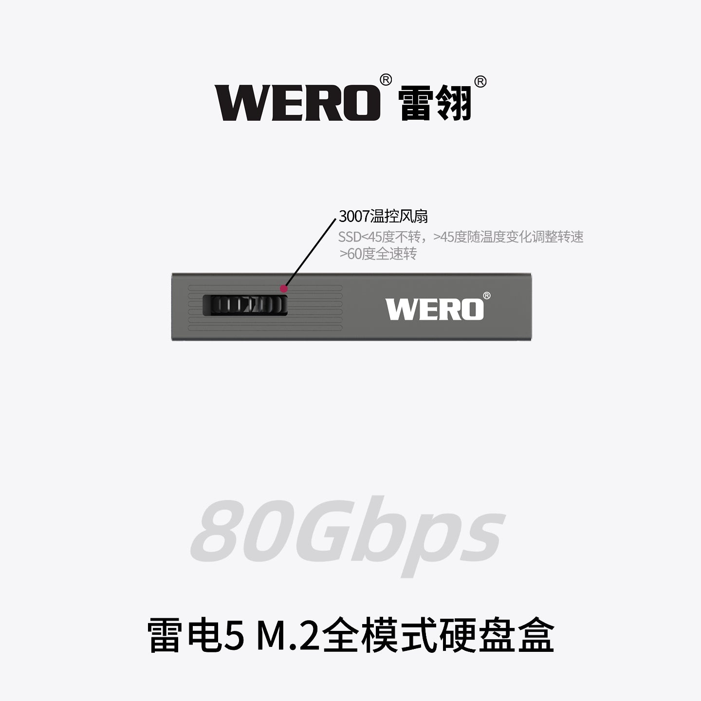 WREO Thunderbolt 5 80Gbps M.2 Full-Mode SSD Enclosure(External Cable)(1XM2-V80)