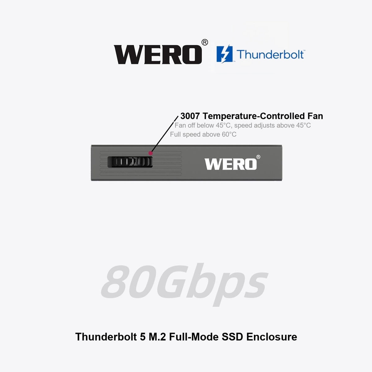 WREO Thunderbolt 5 80Gbps M.2 Full-Mode SSD Enclosure(External Cable)(1XM2-V80)
