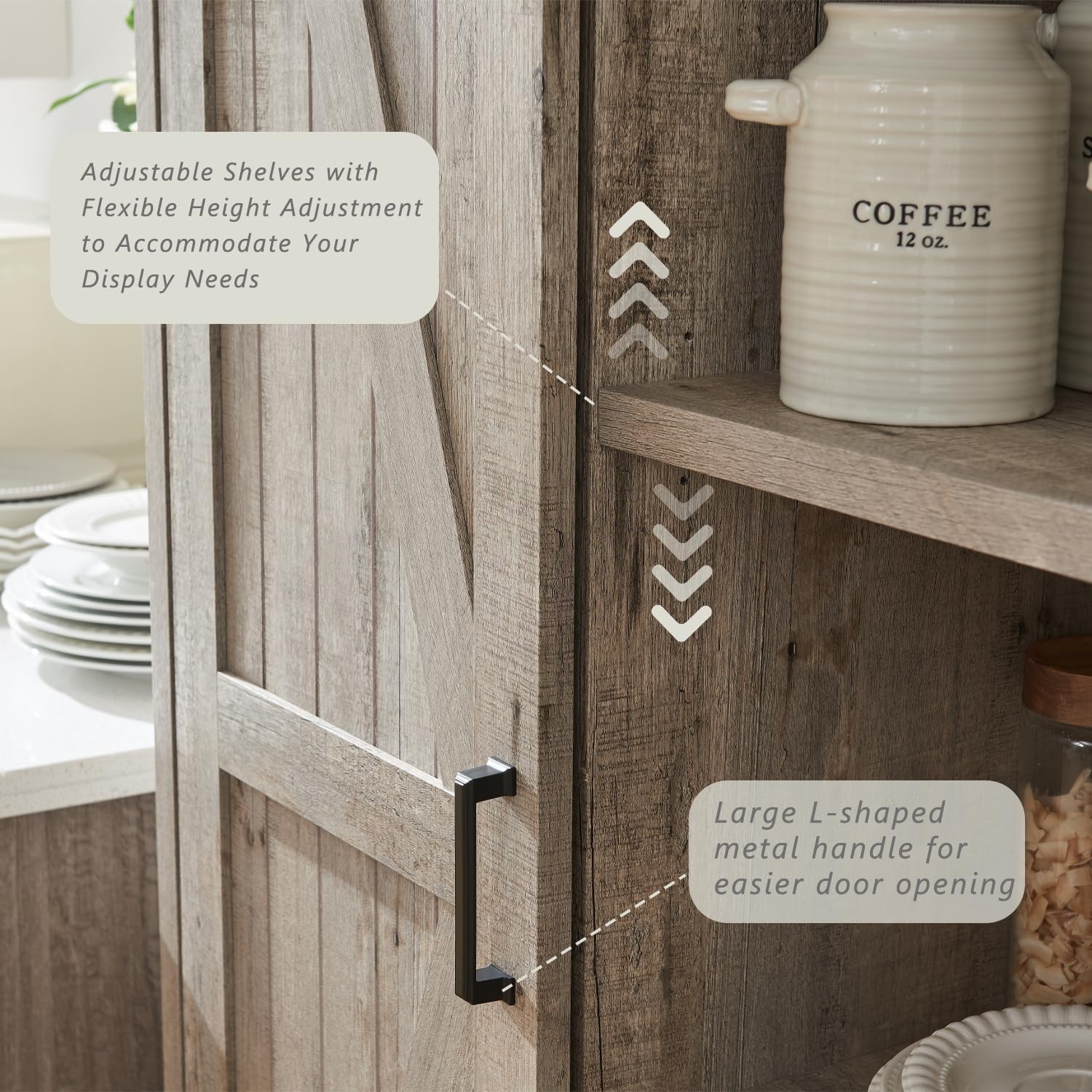 32” Wide Large Modern Wooden Bookcase with Sliding Barn Door, 72” Tall Farmhouse Bookshelf, 5 - tier Display Cabinet with Adjustable Shelves, Storage Cabinet for Living Room, Bedroom - QGeeM