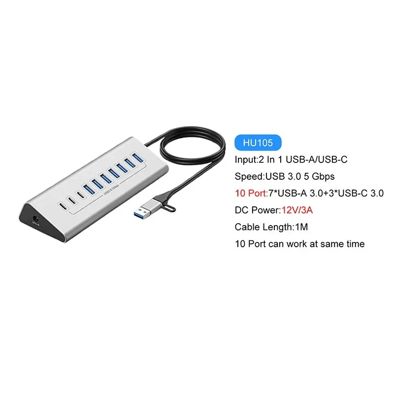 36W 12V 3A Power Supply USB - C Hub to USB 3.0 Converter Adapter USB3.0 5Gbps High Speed Data Transmission Hub for Laptop Macbook - QGeeM