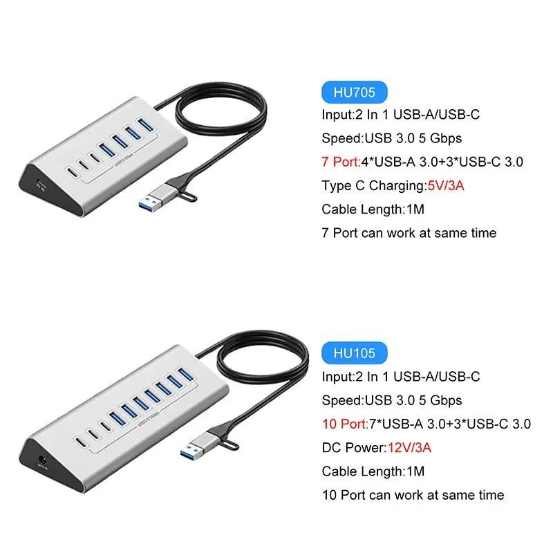 36W 12V 3A Power Supply USB - C Hub to USB 3.0 Converter Adapter USB3.0 5Gbps High Speed Data Transmission Hub for Laptop Macbook - QGeeM